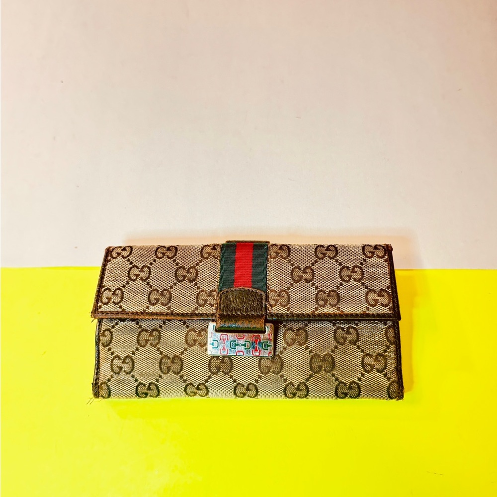 Authentic GG Sherry line Monogram Continental Wallet junk have used vintage